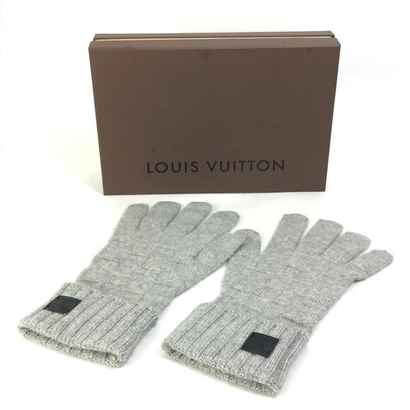 LOUIS VUITTON M72679 Damier leather patch Gonhelshinki gloves Cashmere gray - Picture 1 of 10